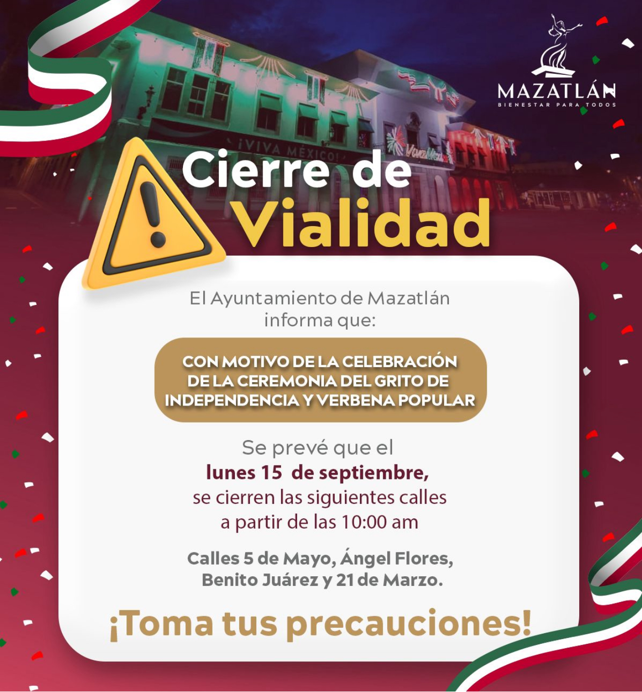 Lee más sobre el artículo Este lunes cerrarán calles del centro por evento del grito de independencia