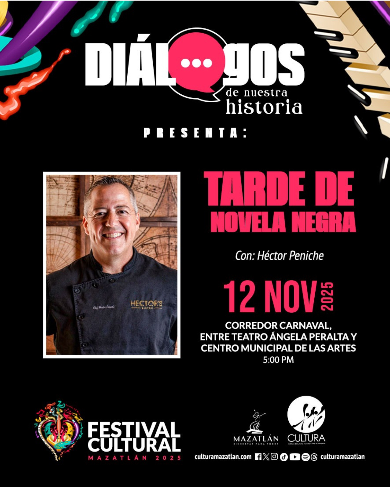 Lee más sobre el artículo ¡Misterio y Sabor! Disfrute una tarde de novela negra con el Chef Héctor Peniche en «Diálogos de nuestra Historia»