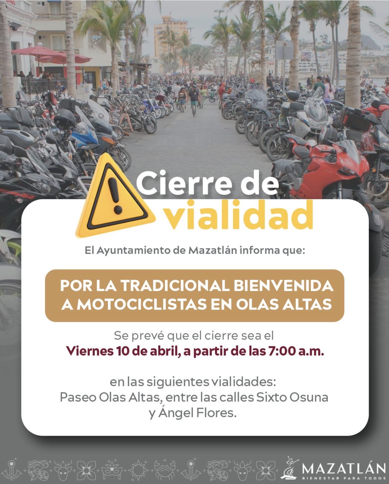 Lee más sobre el artículo Cerrarán Olas Altas por semana de la moto mañana viernes