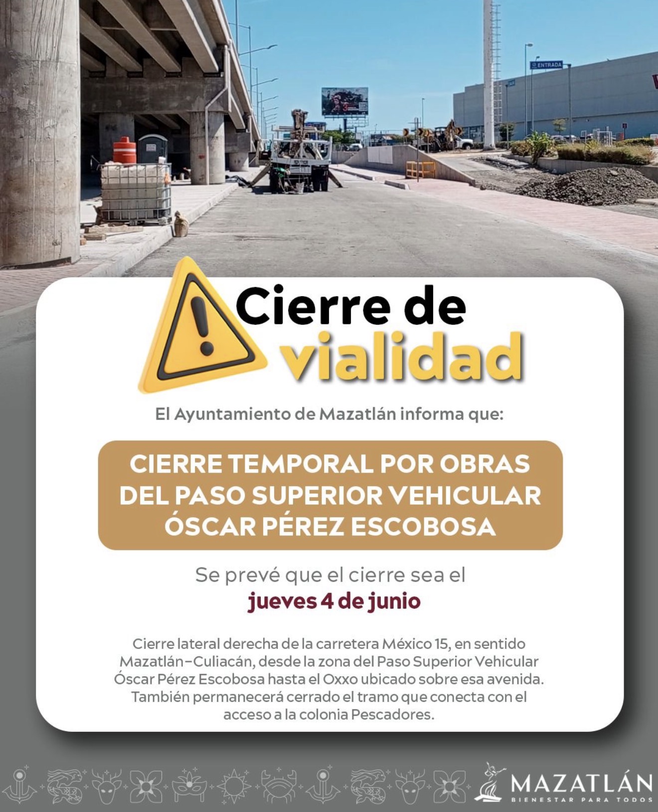 Lee más sobre el artículo Anuncian cierre temporal en lateral de la carretera México 15 por obras del Paso Superior Vehicular Óscar Pérez Escobosa