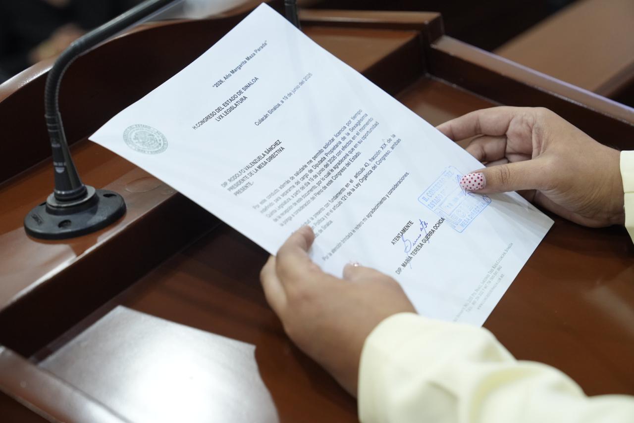 Congreso del Estado aprueba licencia indefinida de la diputada María Teresa Guerra Ochoa