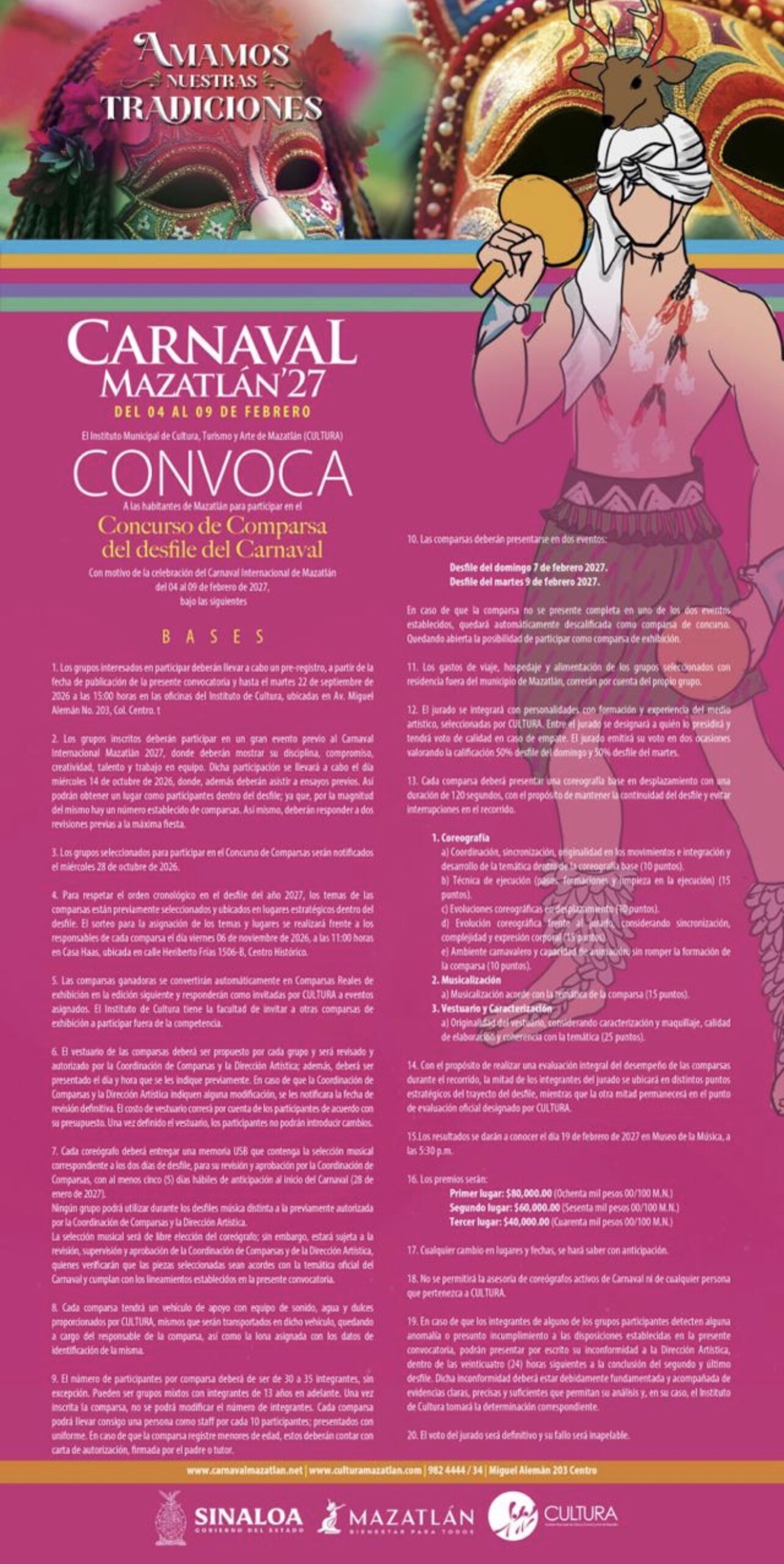Invitan a participar en el Concurso de Comparsas del Carnaval Internacional Mazatlán 2027