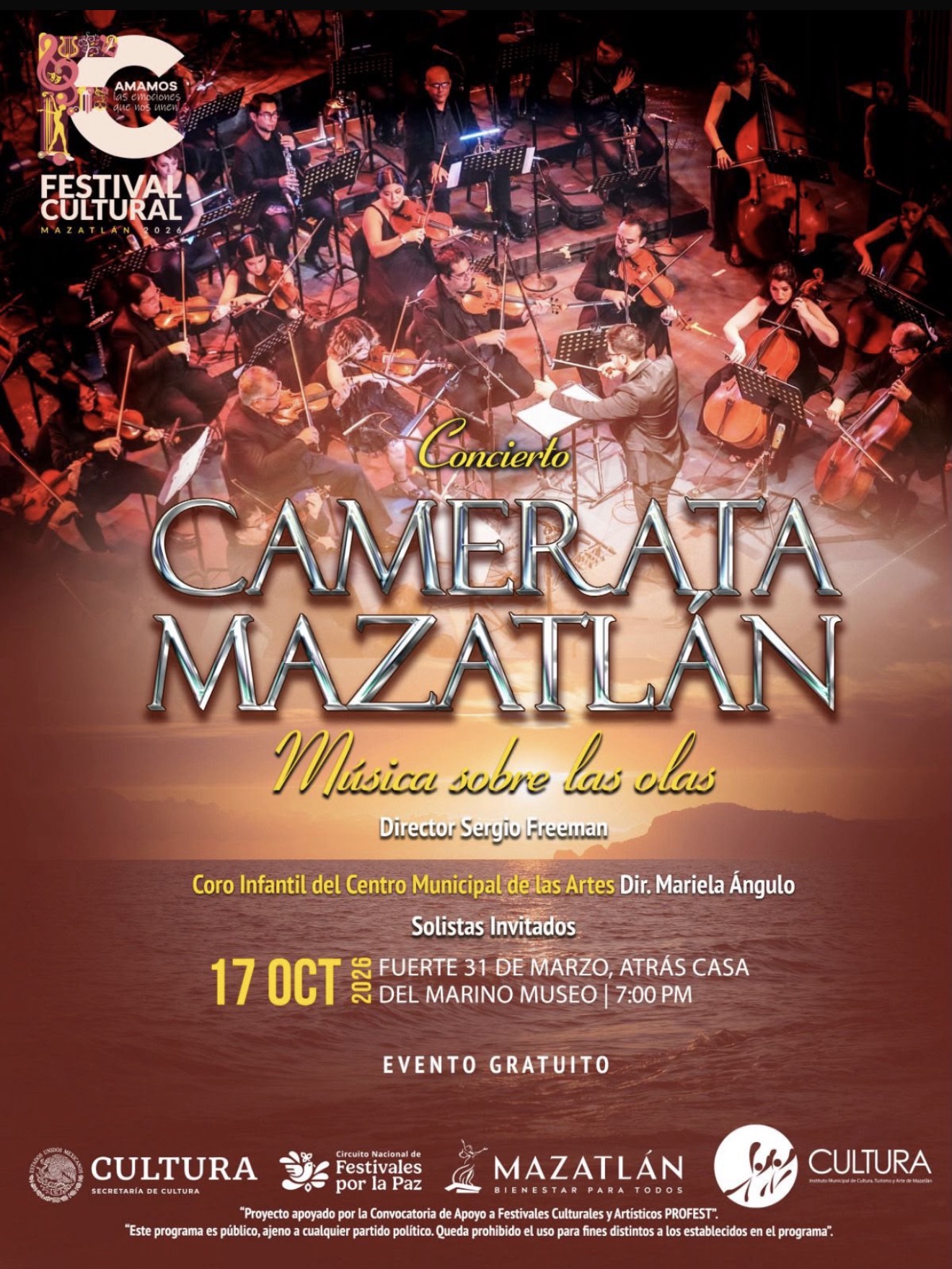 Inaugurará  la Camerata Mazatlán el Festival Cultural 2026 con el “Concierto sobre las olas”